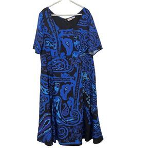 Eshakti Blue Black Floral Paisley Abstract Dress Custom Size (View Measurements)
